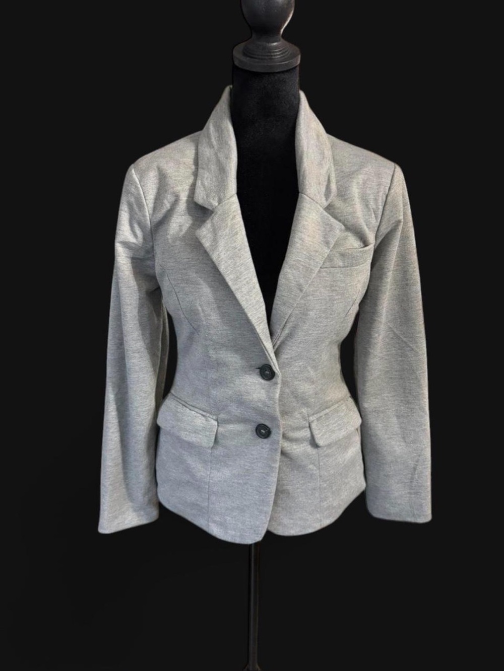 Check & Stripe Womens Small Gray Knit Blazer Jacket Faux Suede Elbow Patches - Picture 2 of 7
